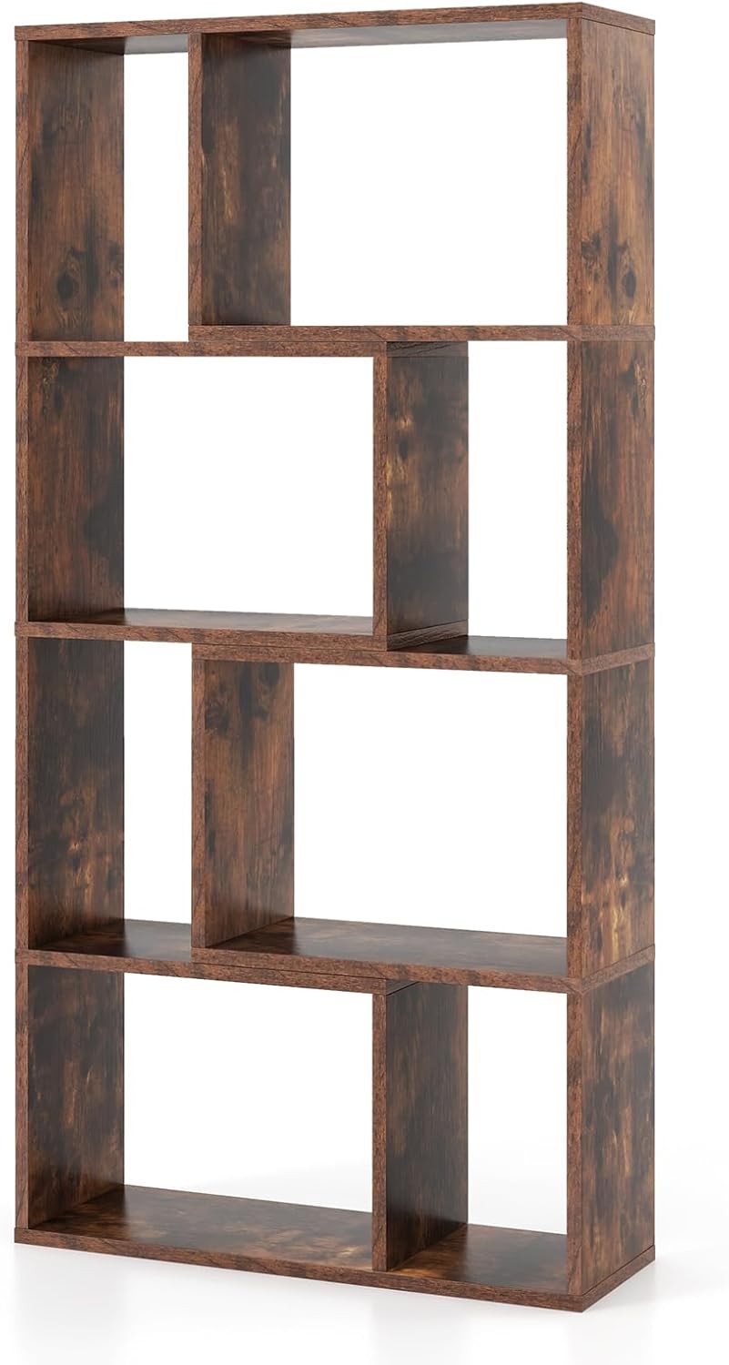 5-Tier Geometric Bookcase Rustic Brown Tall Cube Storage Shelf for Home Office