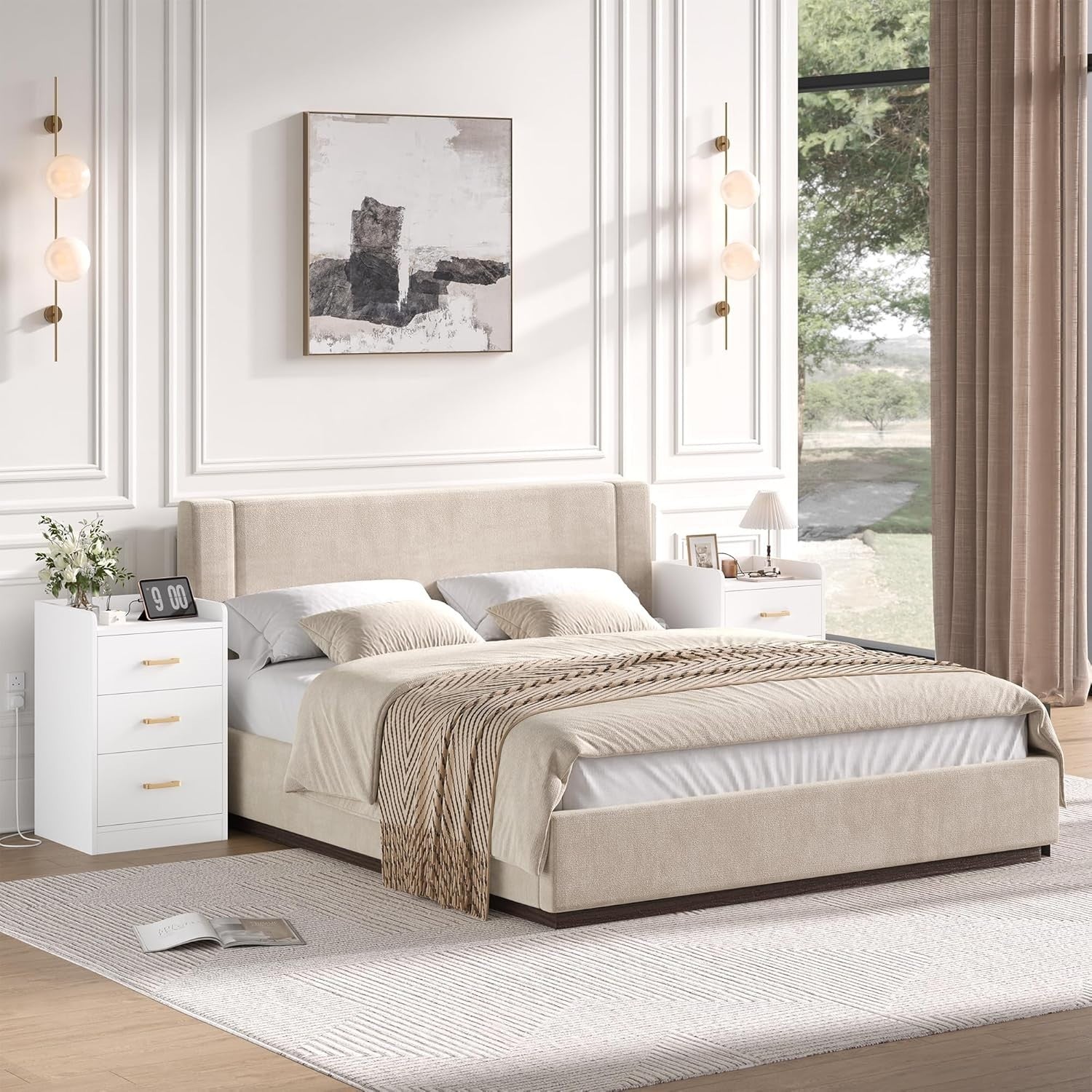 Set of 2 White Bedside Tables with Charging Station | 3 Drawer Nightstands