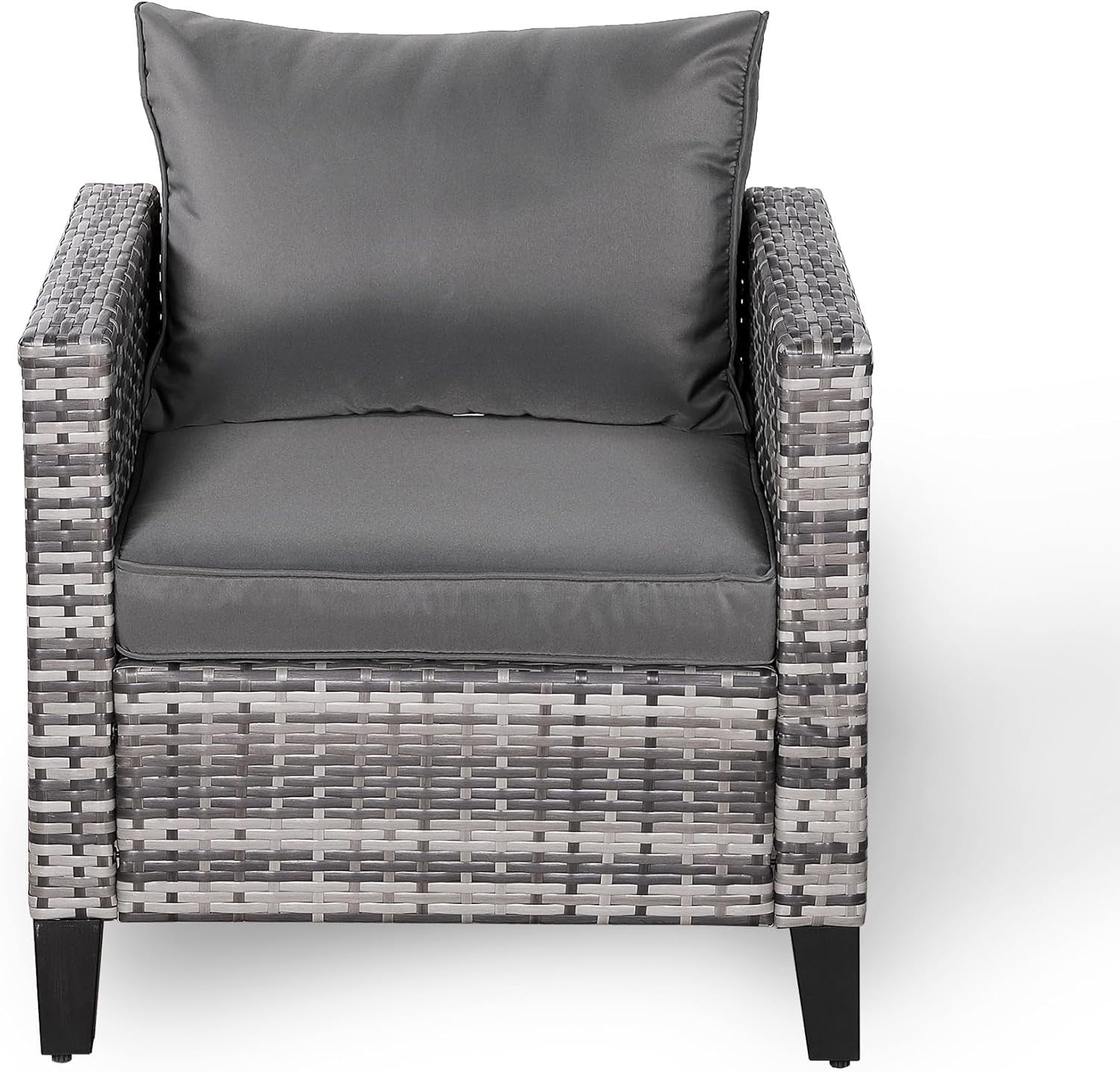 Outdoor Rattan Armchair Patio Seat with Cushions Compact Garden Lounge Chair