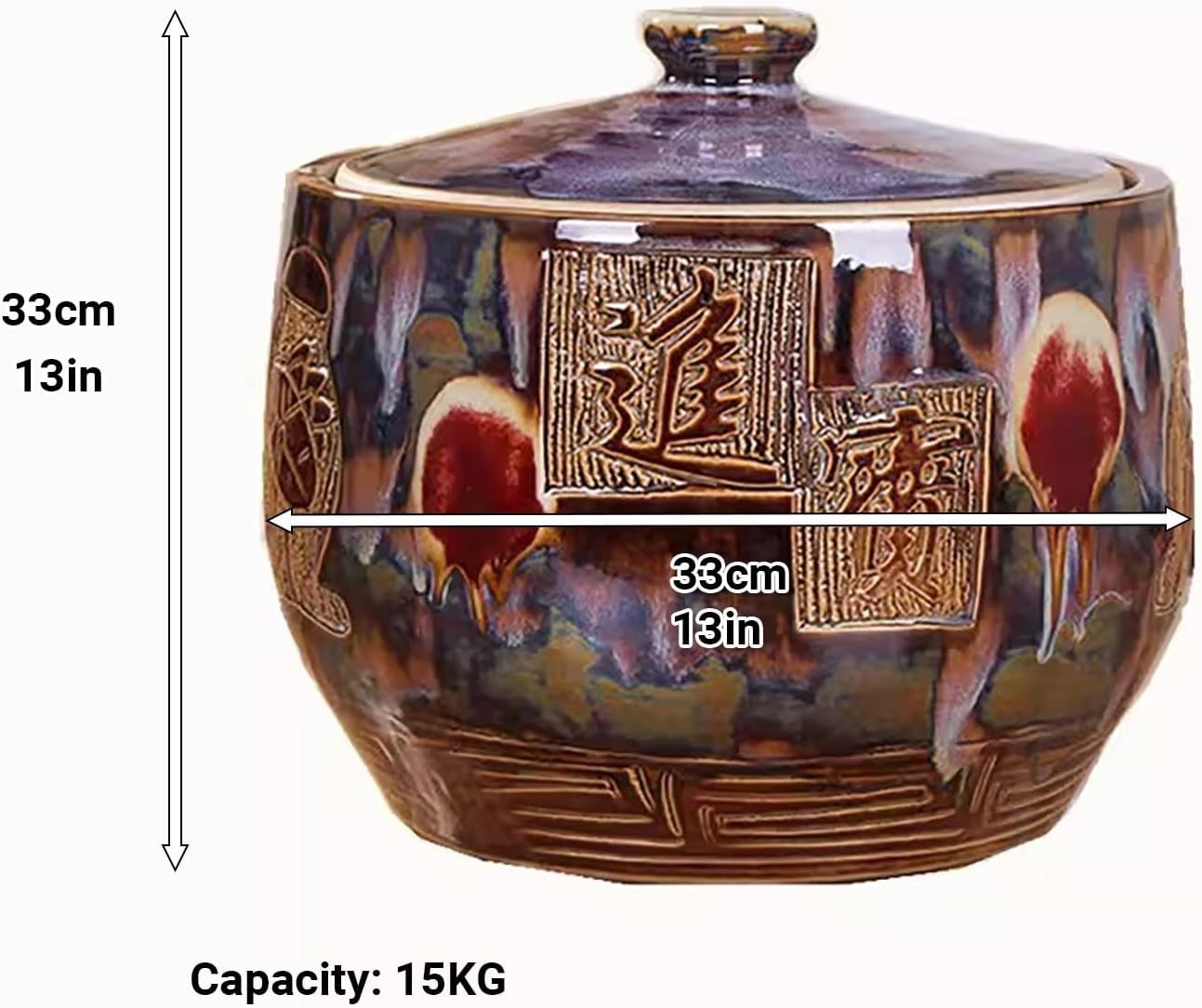 15KG Ceramic Rice Dispenser Airtight Grain Storage Bucket with Lid