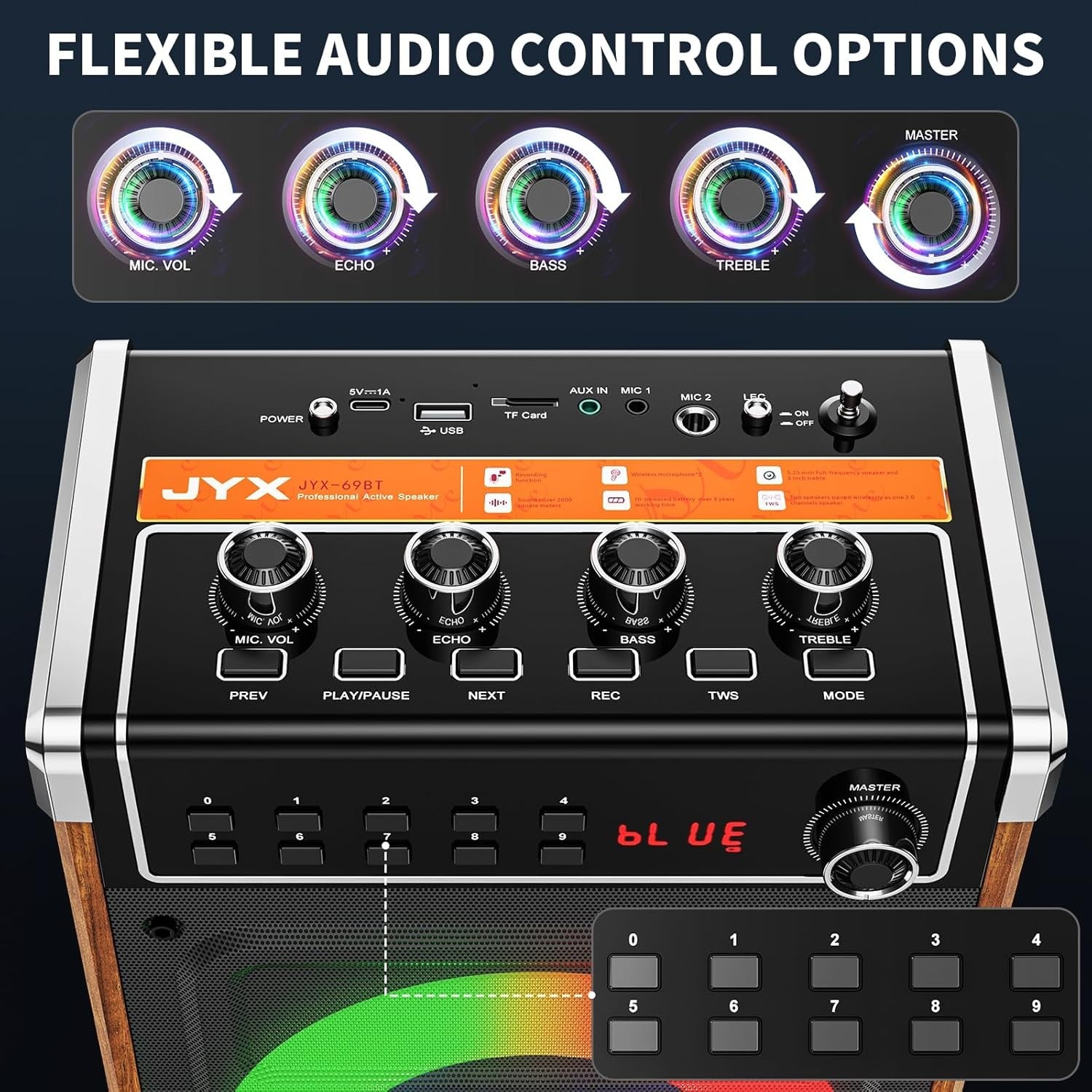 Karaoke Machine with 2 Wireless Mics Bluetooth PA LED