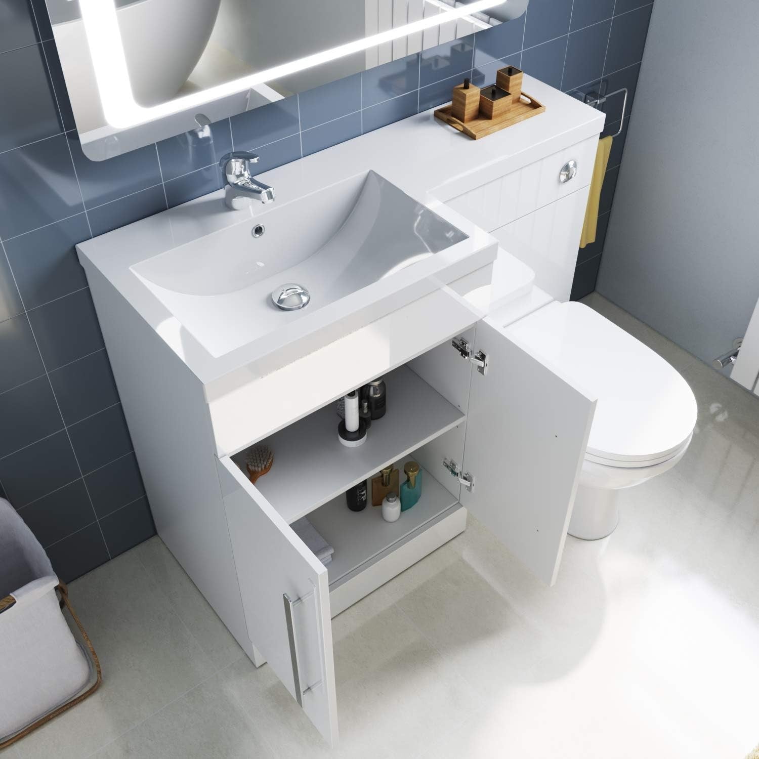 1100mm White Left Hand Vanity Unit with Basin & Back to Wall Toilet Combo Set