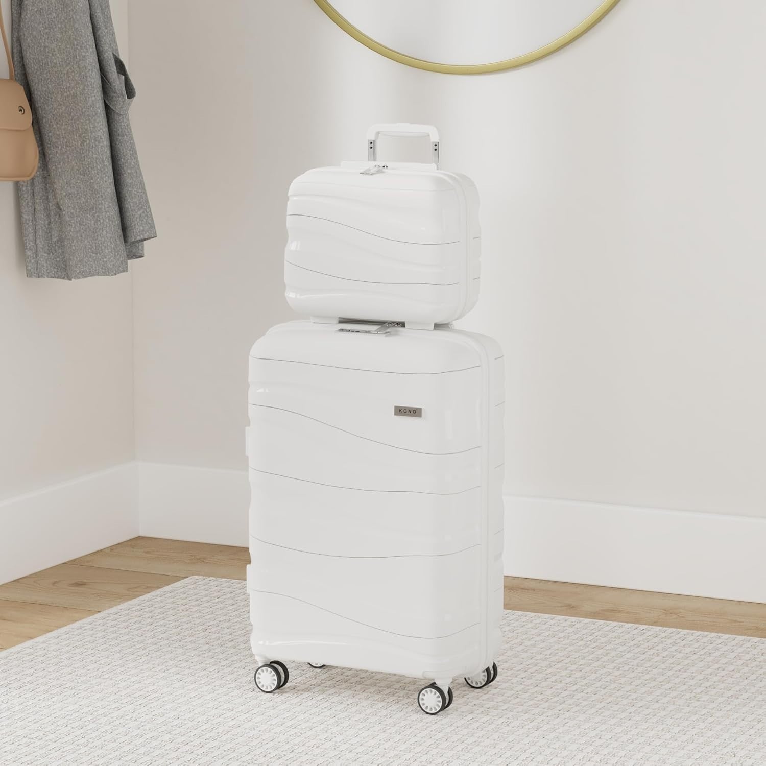 2pc Cabin Travel Set Polypropylene Carry On Suitcase TSA Spinner + Beauty Case