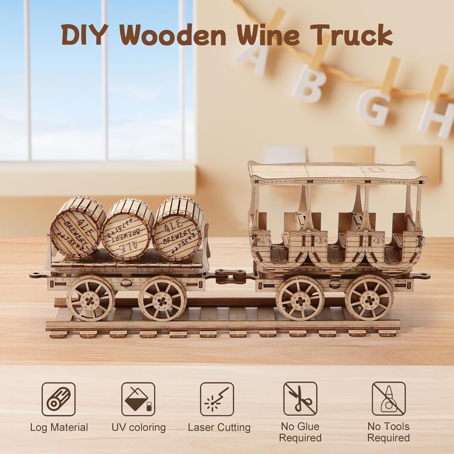 3D Wooden Mechanical Wine Barrel Truck Puzzle – DIY Model Kit, 278 PCS