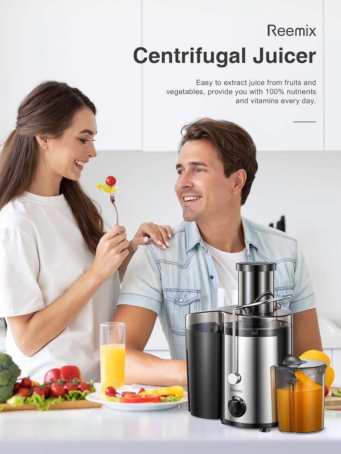 800W Centrifugal Juicer 3 Inch Wide Mouth 2 Speed Easy Clean Black Whole Fruit