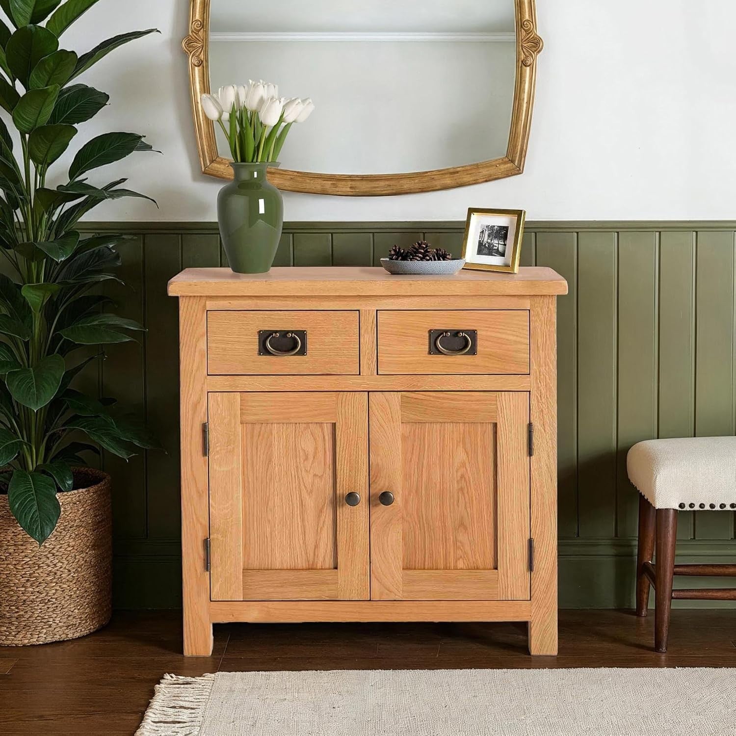 Rustic Oak Sideboard Cabinet with Drawers for Hallway or Dining