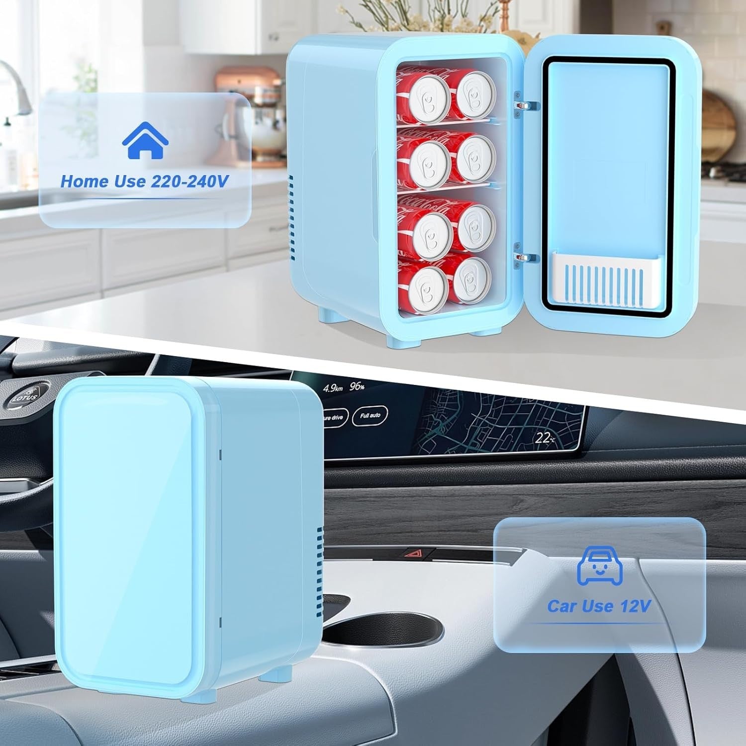 6L Mini Fridge Portable AC/DC Cooler Warmer Bedroom Skincare Blue