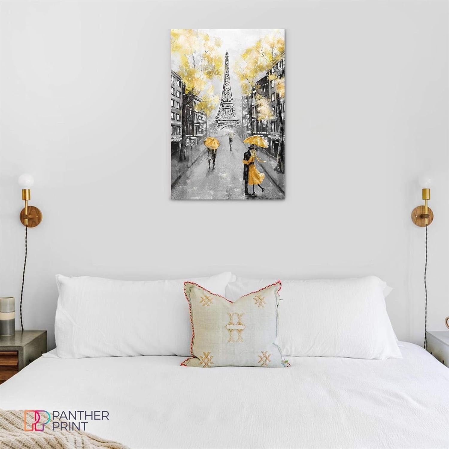 Paris Yellow Umbrella Canvas Wall Art 18x12 Framed Print