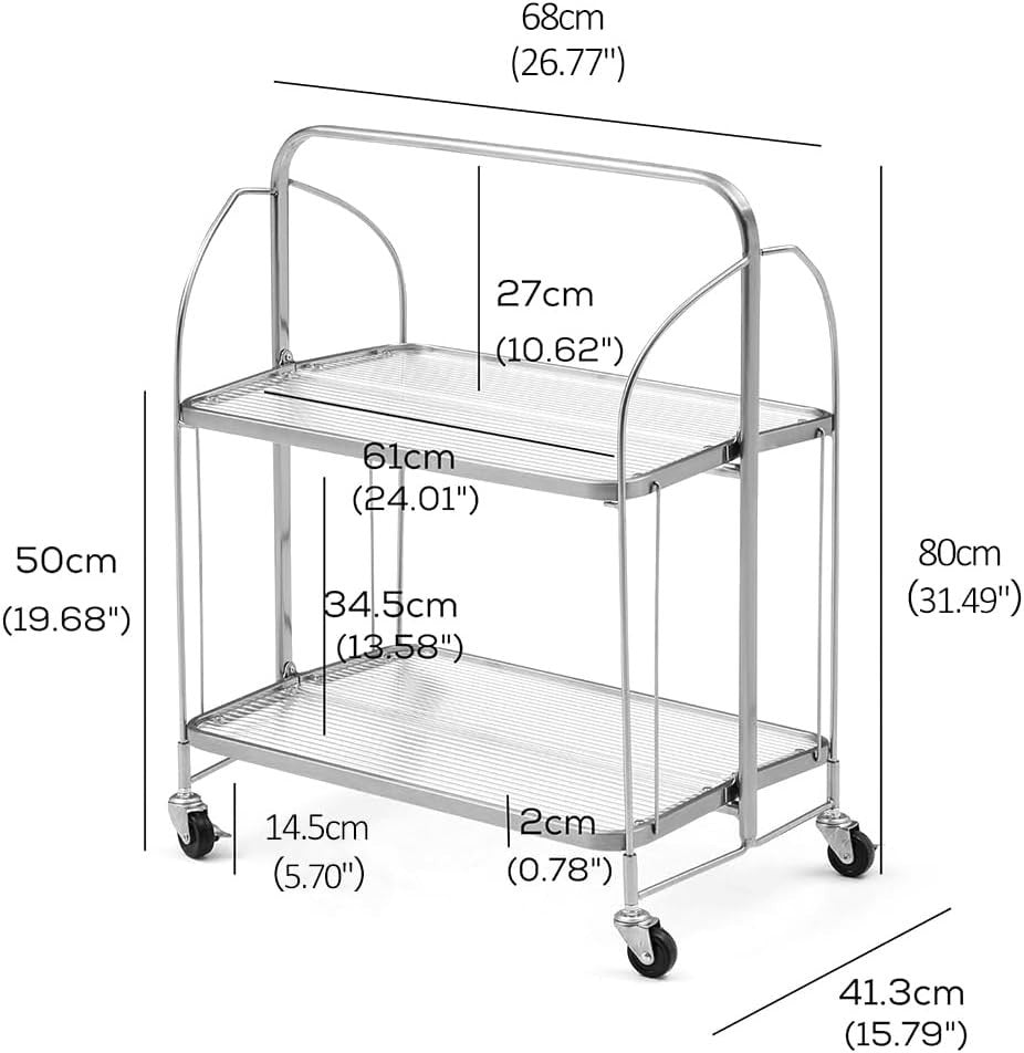 Folding Acrylic Bar Cart 68cm 2 Tier Glass