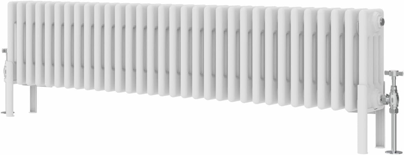 4 Column Horizontal Radiator 300x1460mm White Cast Iron Style