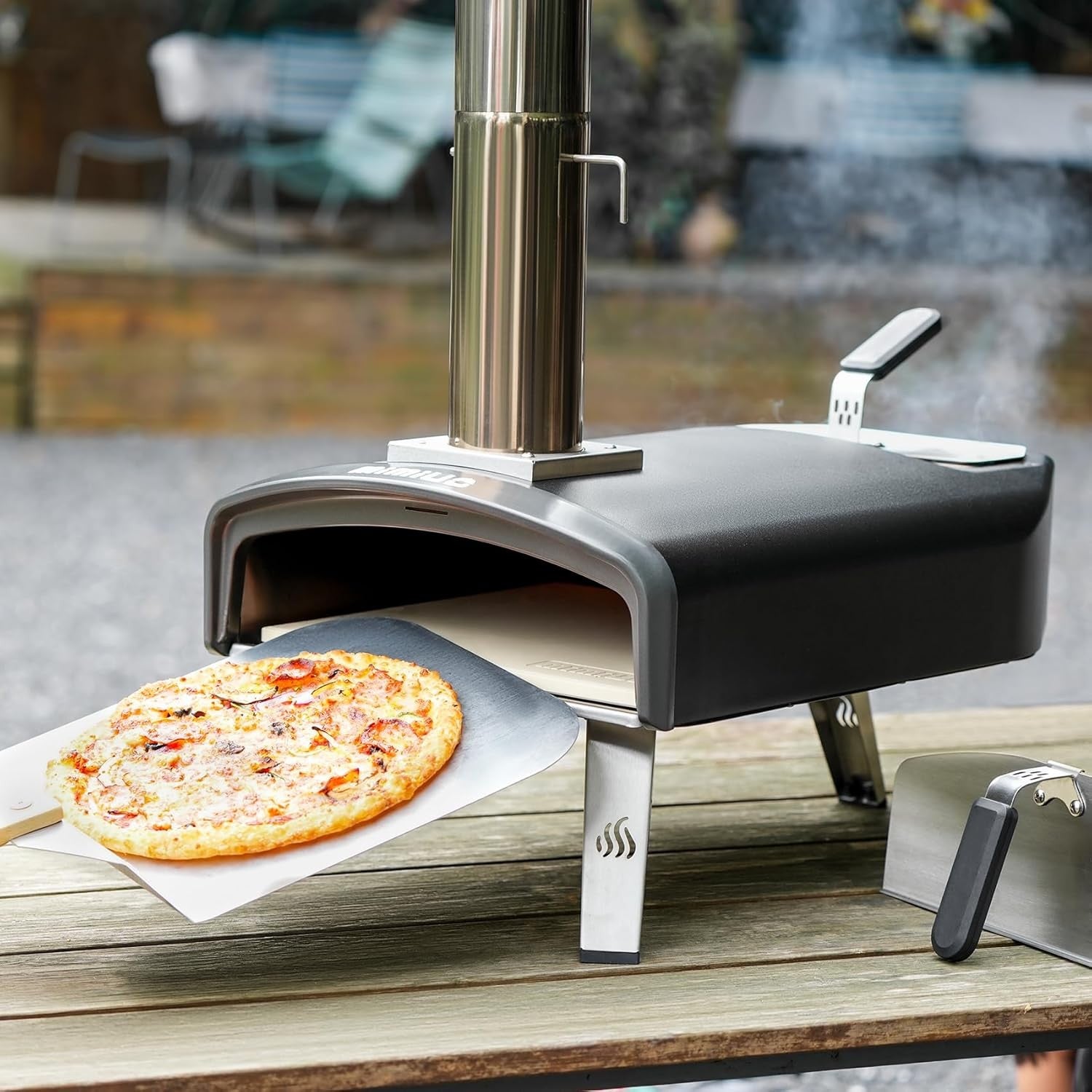 Outdoor Wood & Charcoal Pizza Oven | Portable Garden BBQ Cooker w/ Stone & Peel