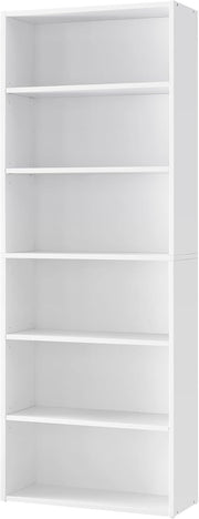 6 Tier Wooden Bookcase Tall Storage Display Book Shelf for Living Room White