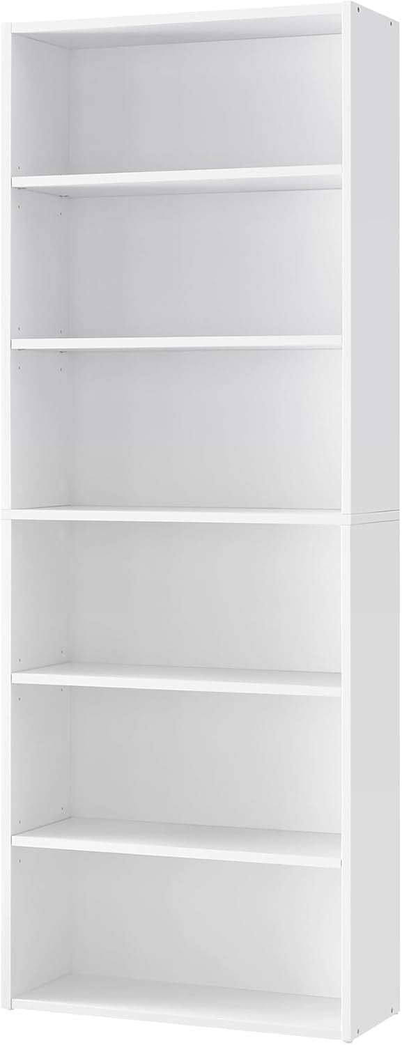6 Tier Wooden Bookcase Tall Storage Display Book Shelf for Living Room White