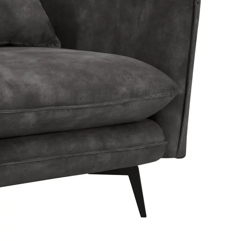 3 Seater Grey Velvet Sofa – Deep Seat Modern Sofa with Metal Legs