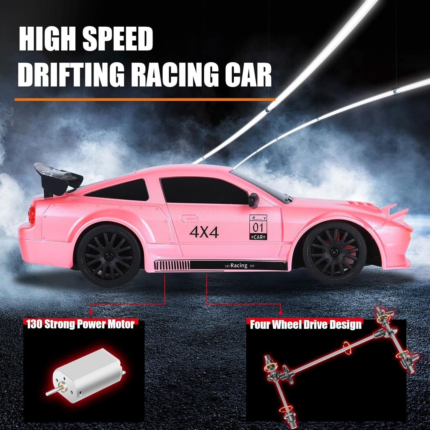 1:24 Mini 4WD RC Drift Car Pro Throttle High Speed GT Model Kids Toy Pink