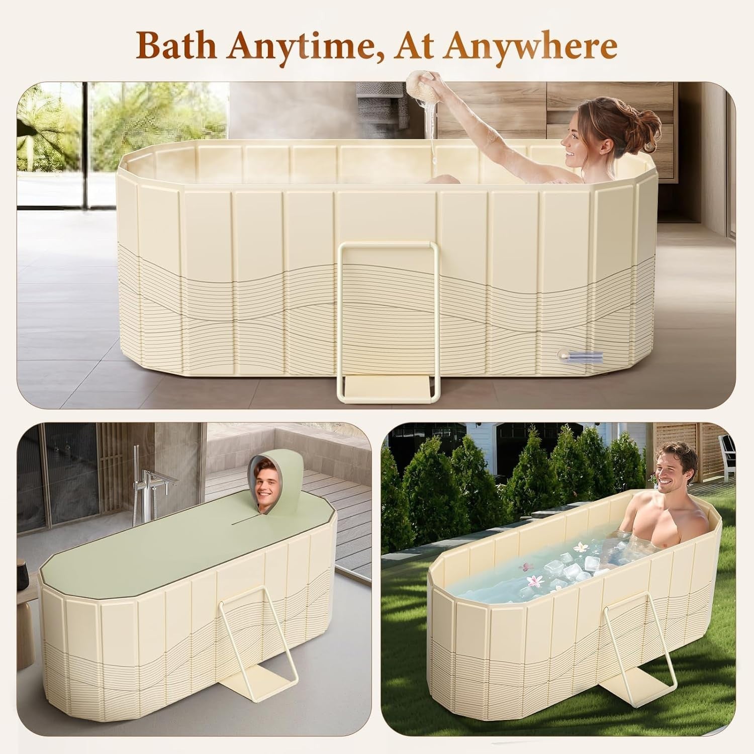 Portable Foldable Bathtub 150x55x50cm with Cover & 2 Drain Pipes | Ice Bath Tub