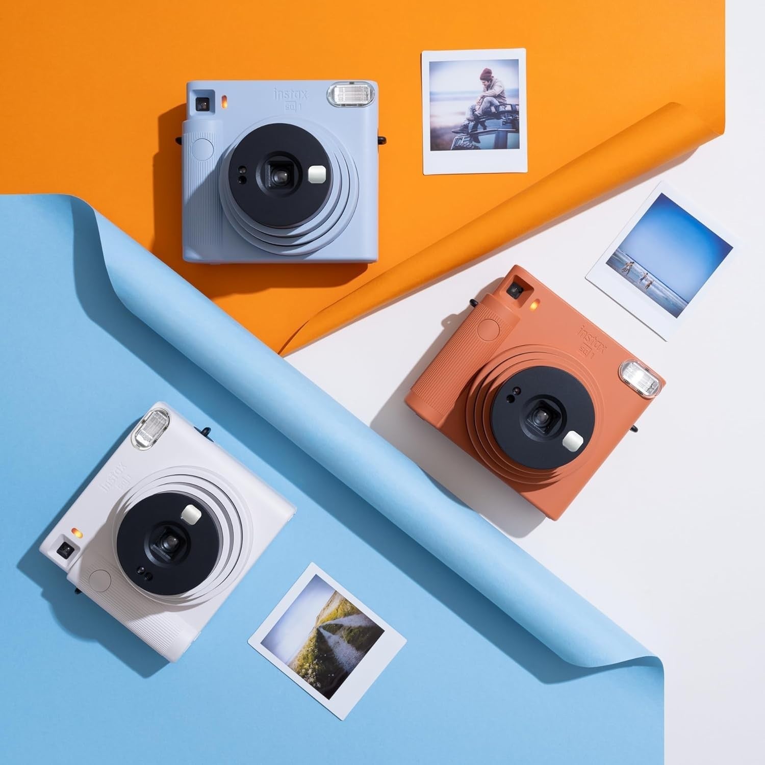 Square Instant Camera Chalk White Selfie Mirror Auto Exposure Camera