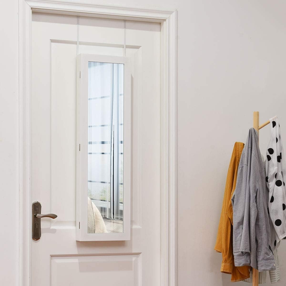 Wall Mounted Jewelry Cabinet Full Length Mirror Hanging Organizer White