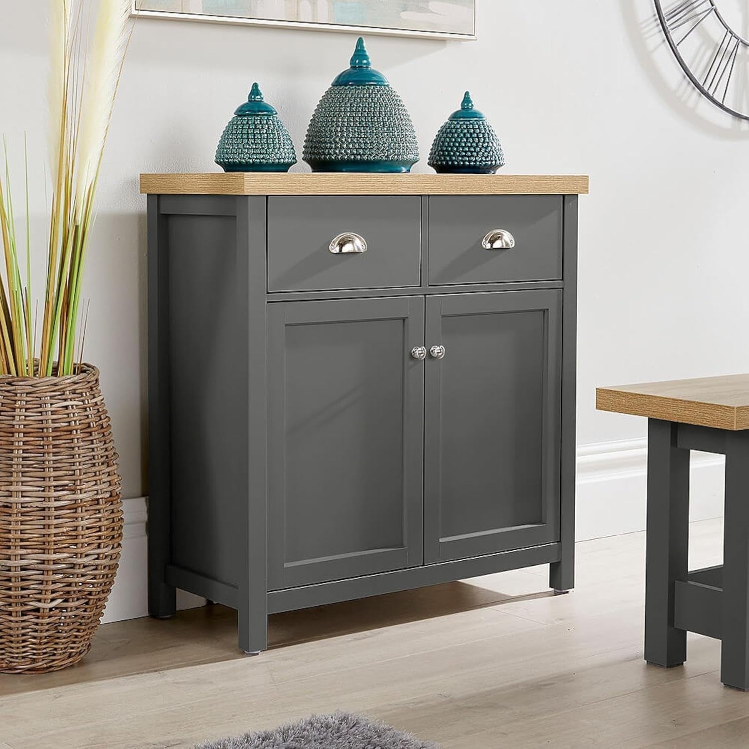 Dark Grey Sideboard Cabinet 2 Drawers 2 Doors Modern Storage Console Unit