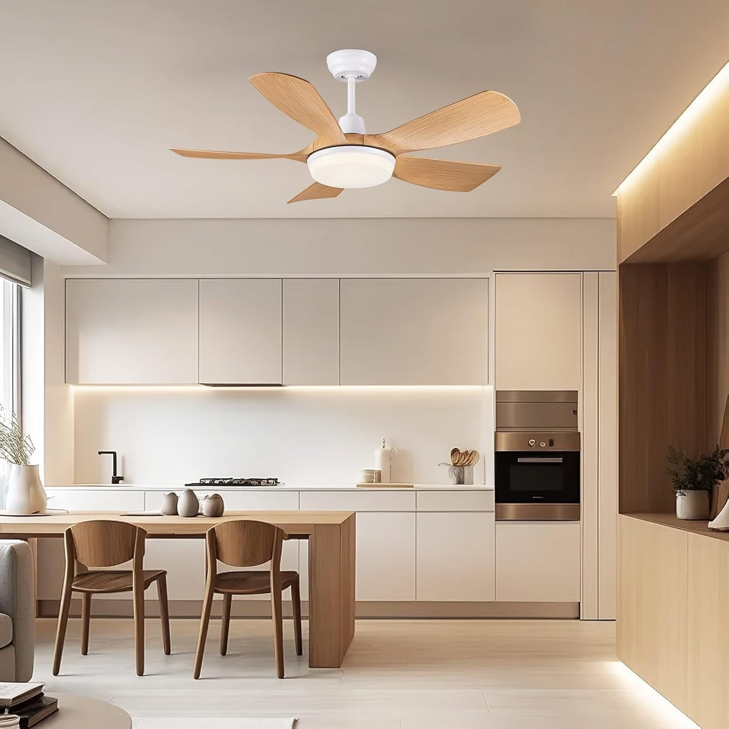 106CM Wooden Ceiling Fan with Light, Remote, 5-Blade Modern Design