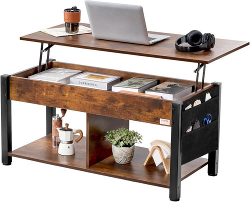 Lift Top Coffee Table with Storage, Adjustable Pop-Up Wood Table 106cm