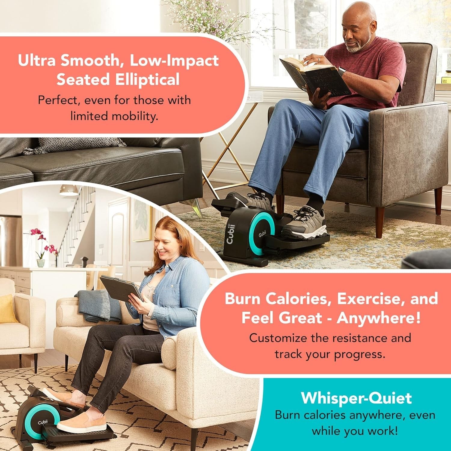 Under Desk Elliptical Pedal Exerciser Quiet Seated Workout Machine