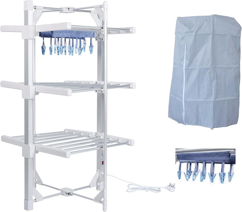Mini 3 Tier Heated Clothes Airer Electric Dryer With Cover Timer Foldable
