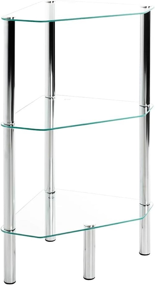 Modern Chrome Metal Rack with Tempered Glass Shelf Space Saving 46x32x77cm