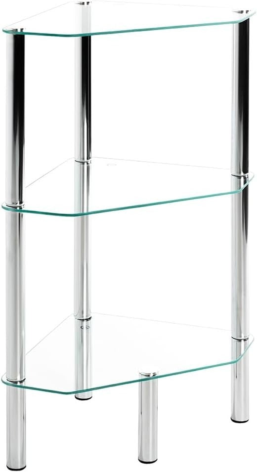 Modern Chrome Metal Rack with Tempered Glass Shelf Space Saving 46x32x77cm