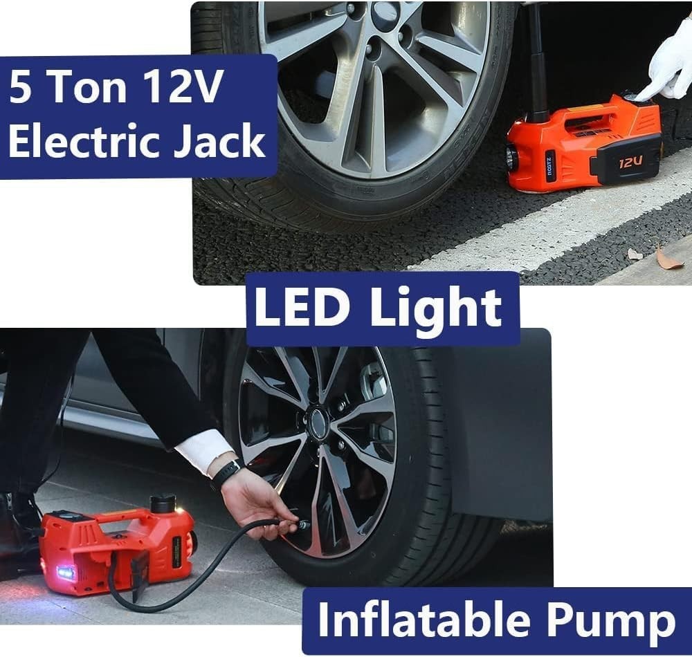 5 Ton Electric Hydraulic Car Jack 12V 4-in-1 Lift Kit with Air Pump 5.9–17.7"