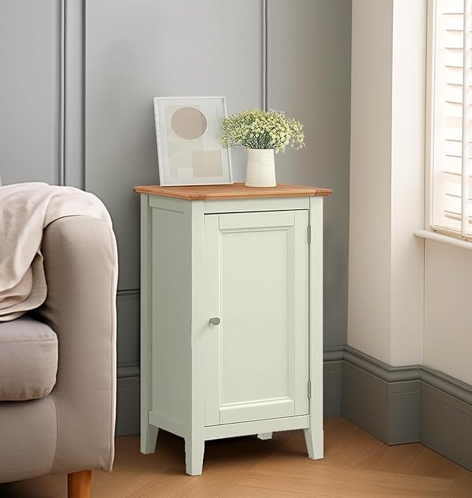 Off White Wooden Storage Cabinet 1 Door Small Cupboard with Oak Top Shelves