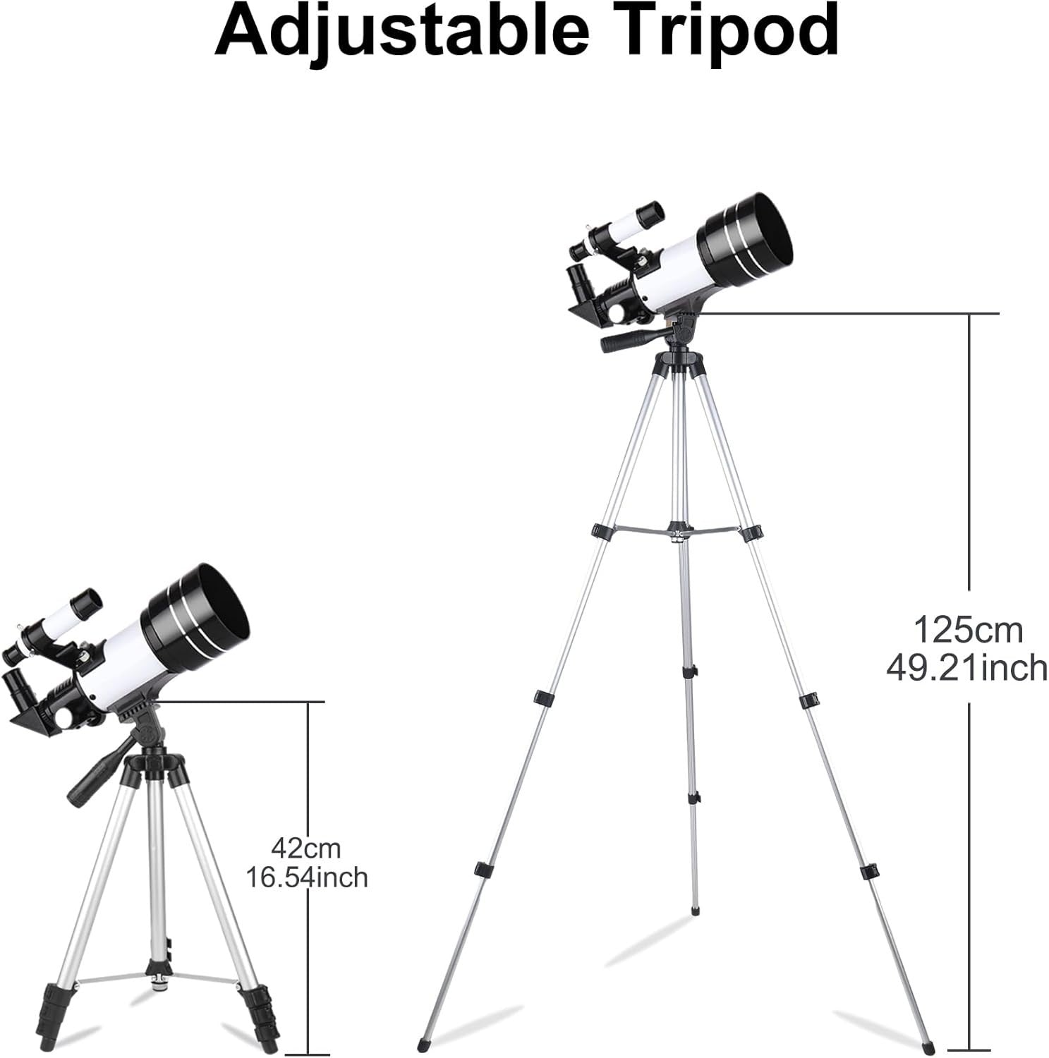 70mm Refractor Telescope 300mm for Kids & Adults, White with Tripod