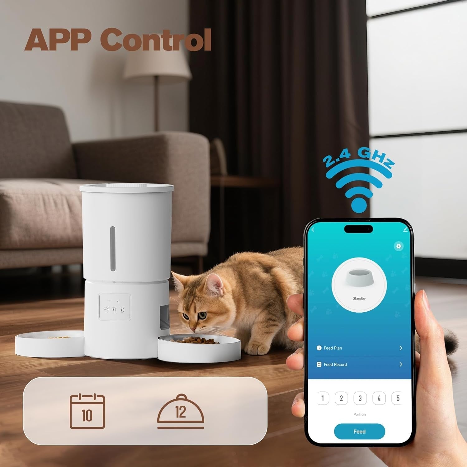 Automatic Cat Feeder 2 Bowls WiFi App Control 5L Timed Pet Food Dispenser