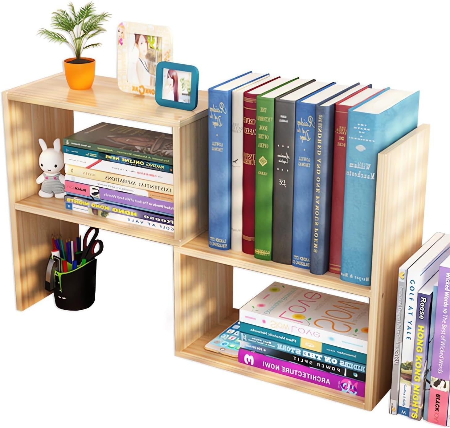 Adjustable Wooden Desk Bookshelf Organizer – Waterproof, Space Saving Shelf