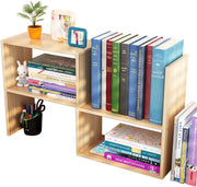 Adjustable Wooden Desk Bookshelf Organizer – Waterproof, Space Saving Shelf