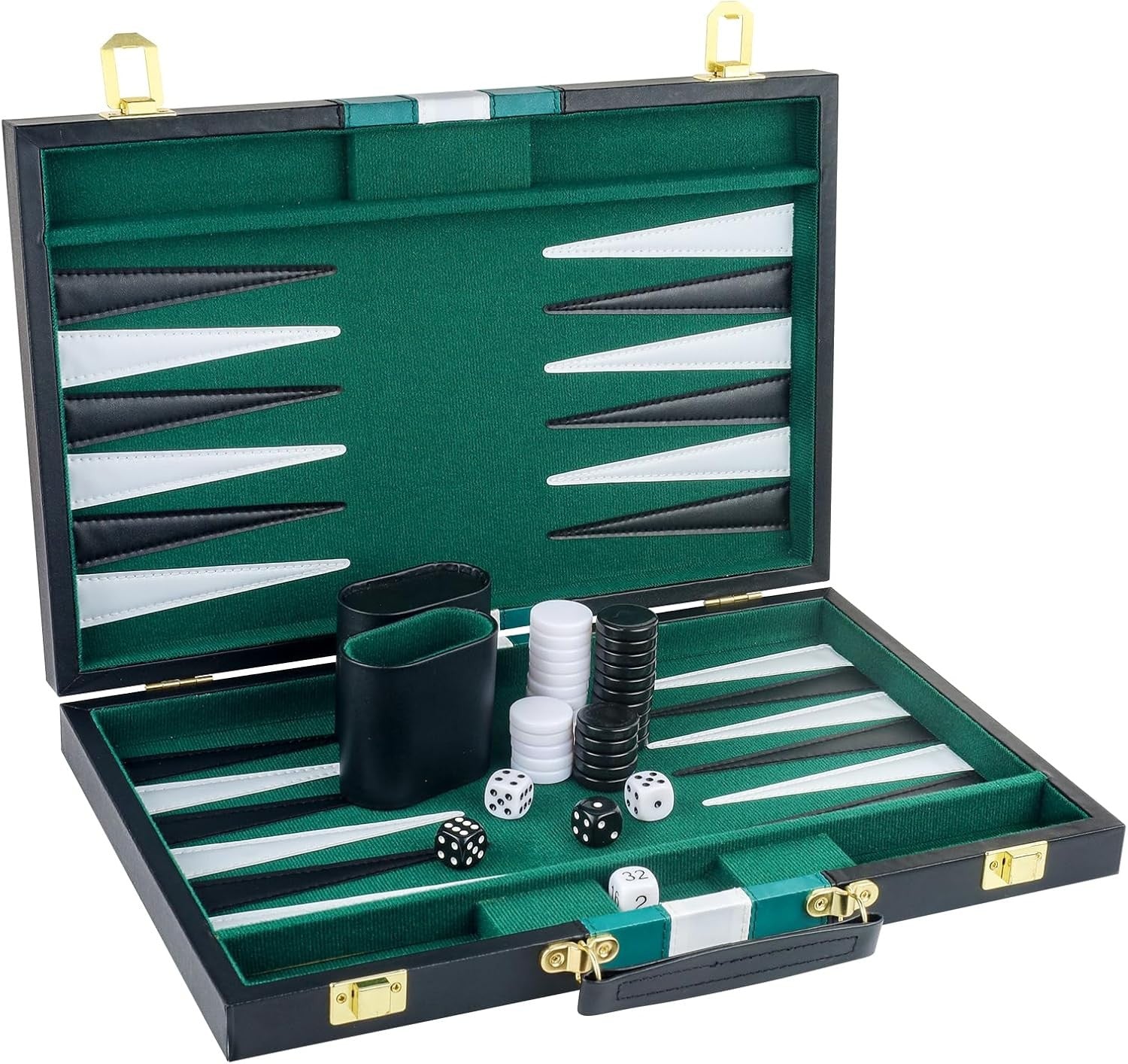 Backgammon Set 15in Faux Leather Case Travel Board Game for 2 Players