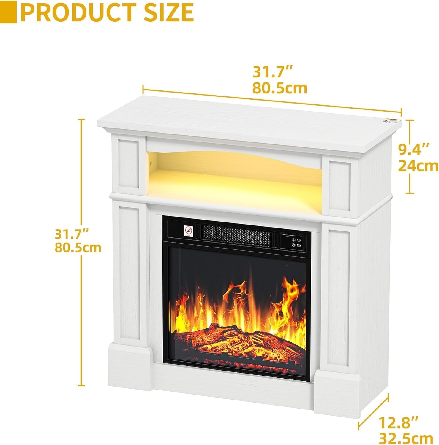 Electric Fireplace Heater 18" with Realistic LED Flames & Remote Control