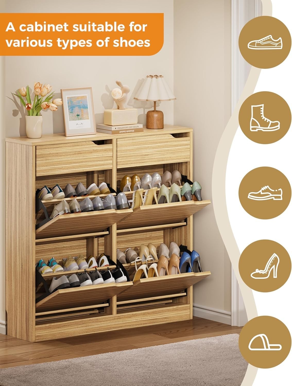Wood Shoe Cabinet with 4 Flip Drawers & 2 Storage Drawers – Slim Hallway Unit