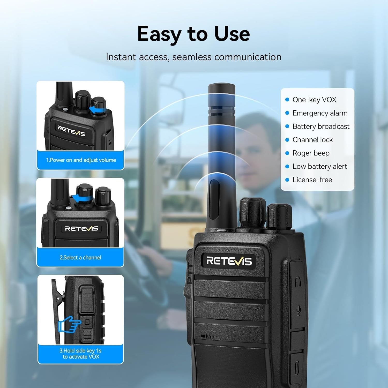 Walkie Talkies 2 Pack Long Range Rechargeable VOX Two Way Radio