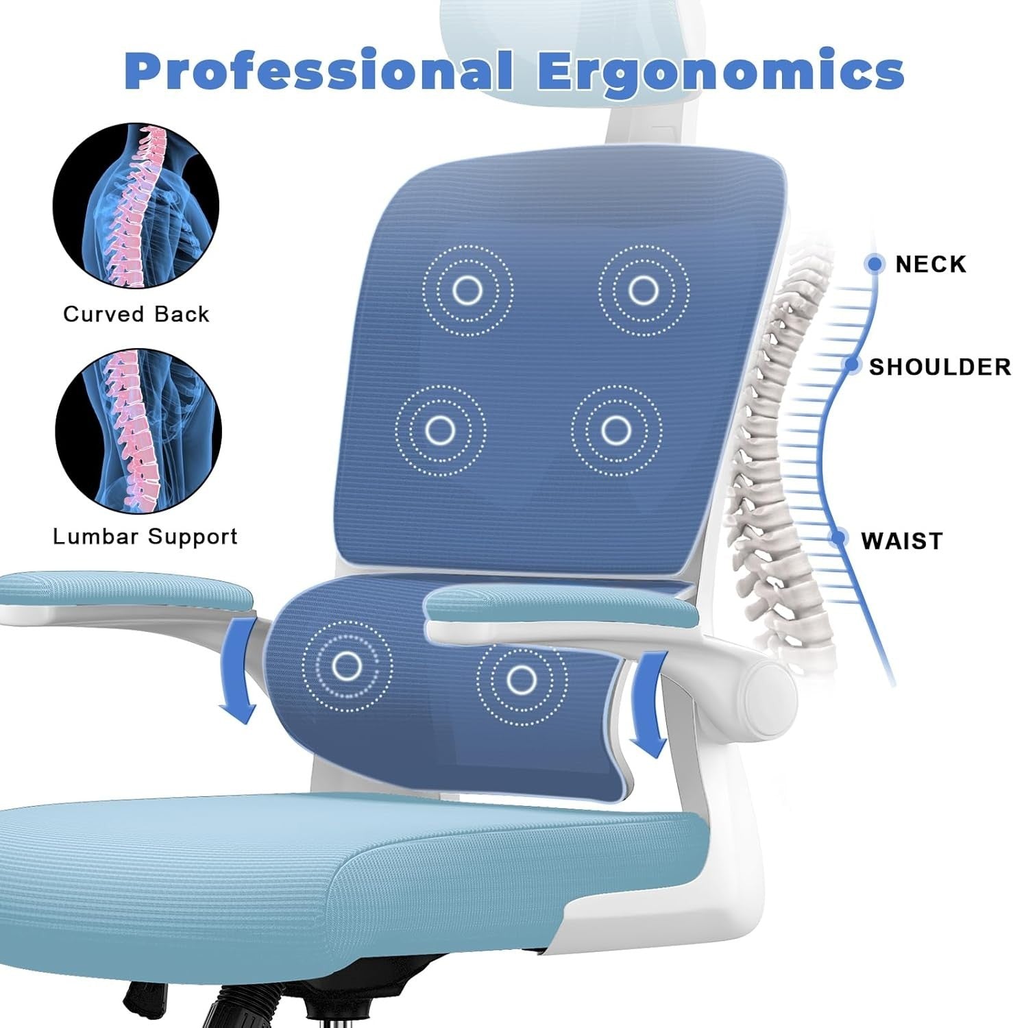 Ergonomic Mesh Office Chair with Adjustable Headrest Armrest Lumbar Support Blue