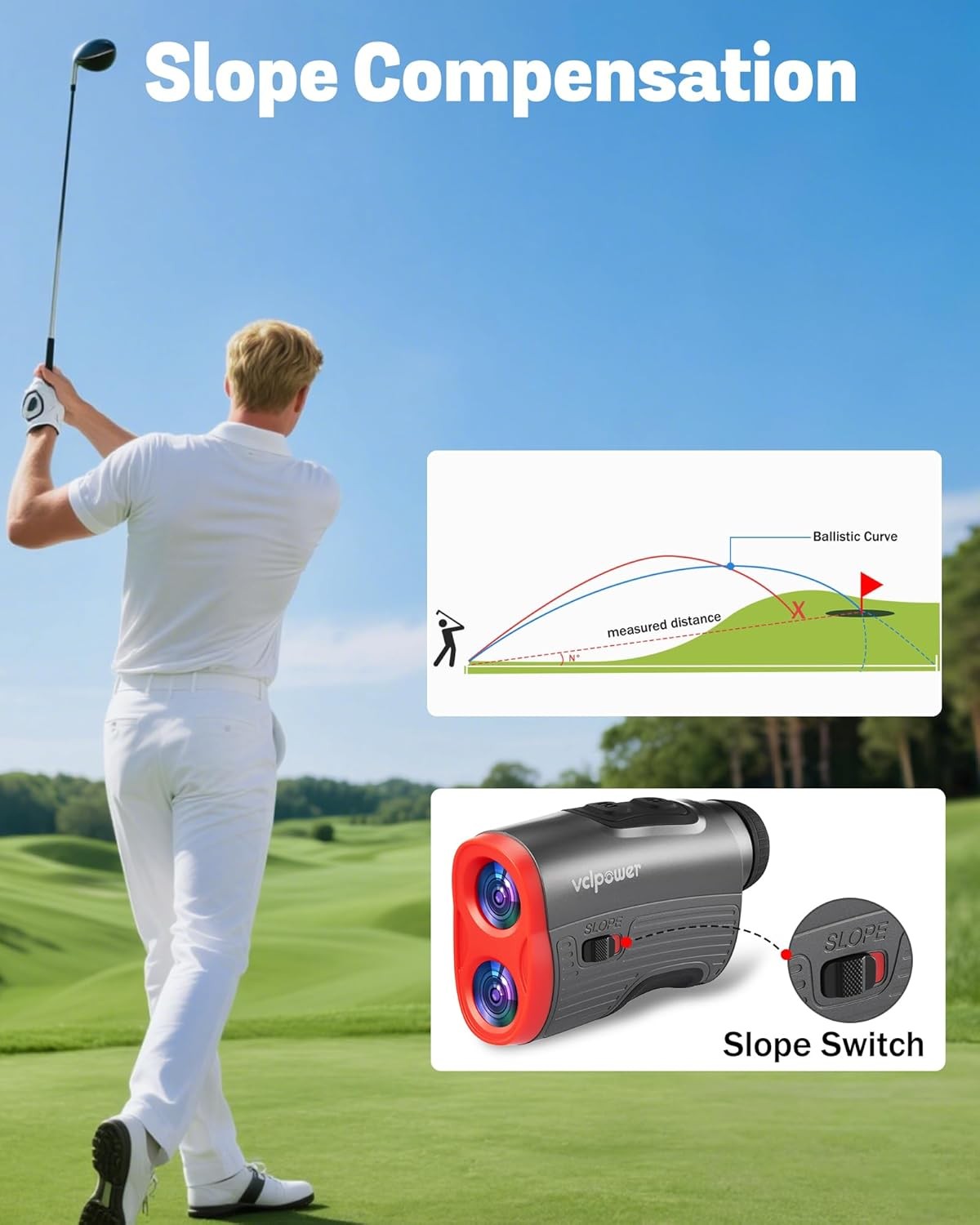 Golf Range 1200 Yards Slope Flag Lock Vibration Rechargeable
