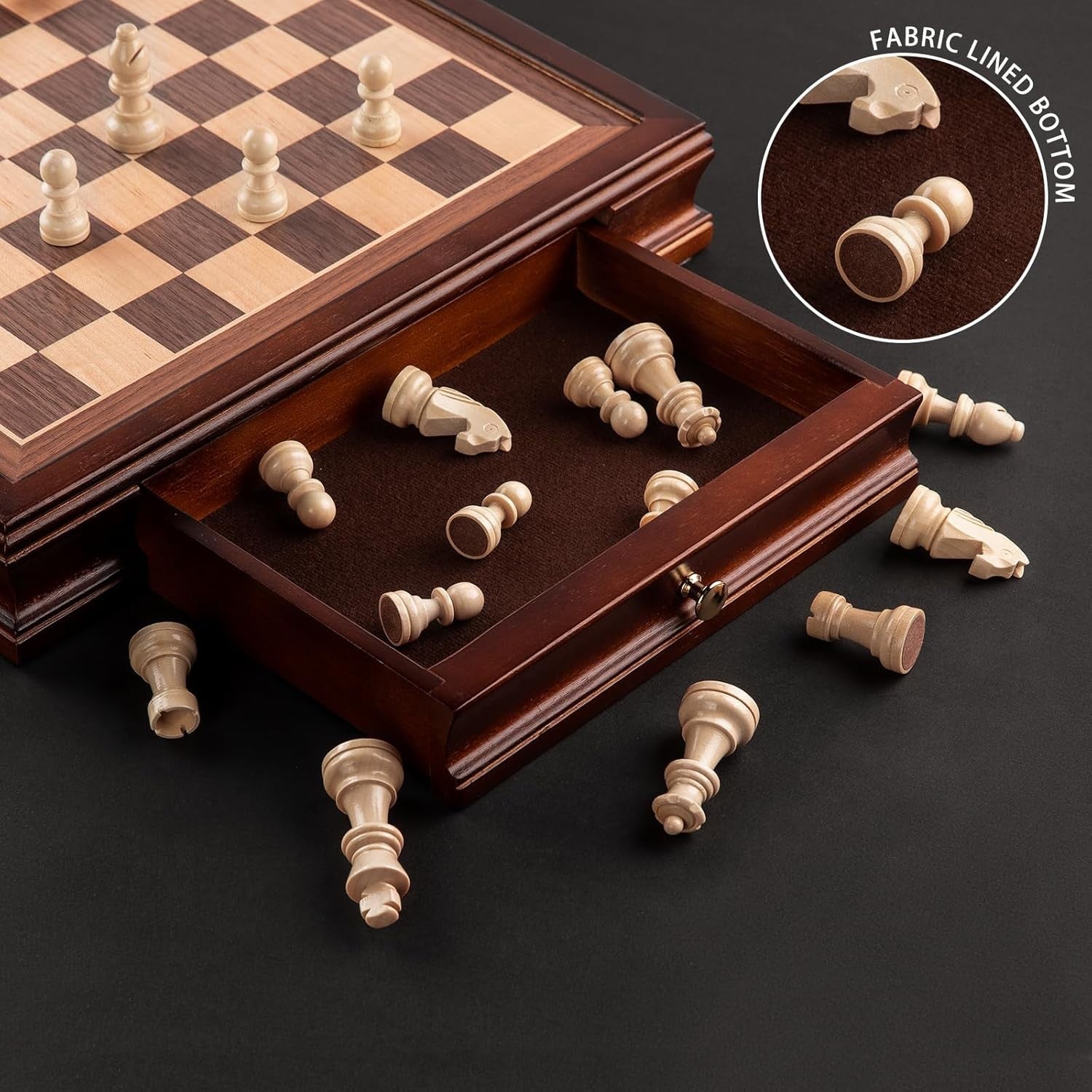 12.8" Magnetic Wooden Chess Set with Storage Drawers Luxury Board Game