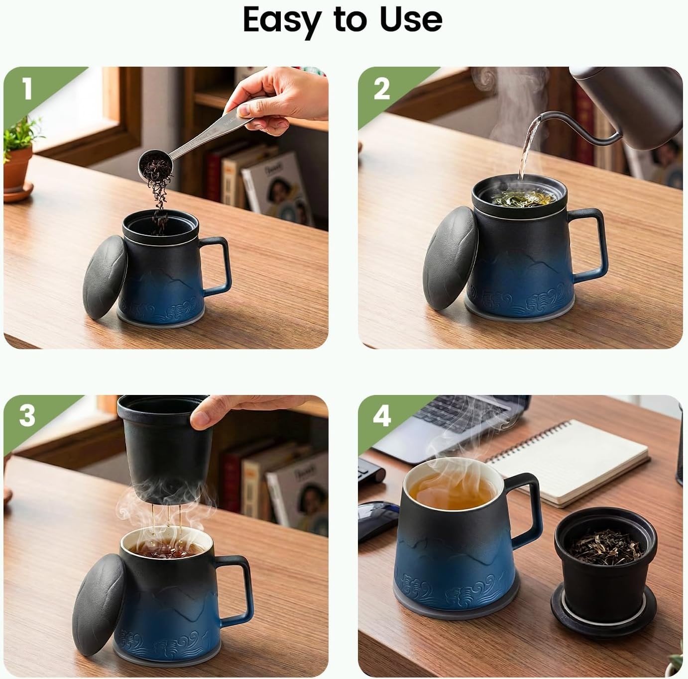 500ml Tea Infuser Mug with Lid Porcelain Loose Leaf Tea Cup Blue