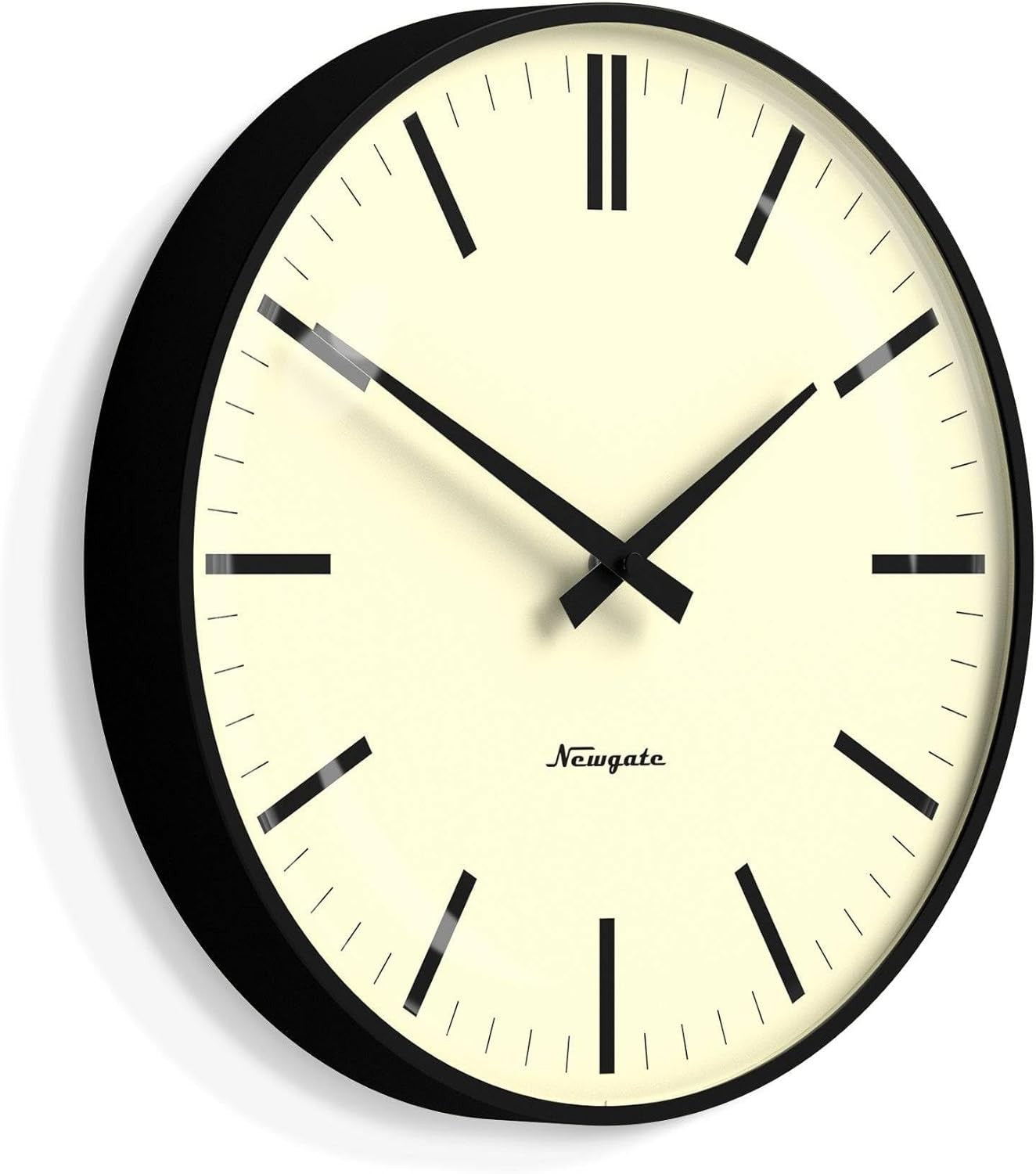 Retro Wall Clock Silent Non-Ticking 33cm Metal Frame Domed Glass Black