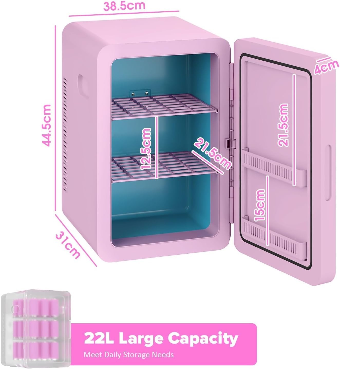 22L Mini Fridge Portable Cooler & Warmer Bedroom Office Car Pink