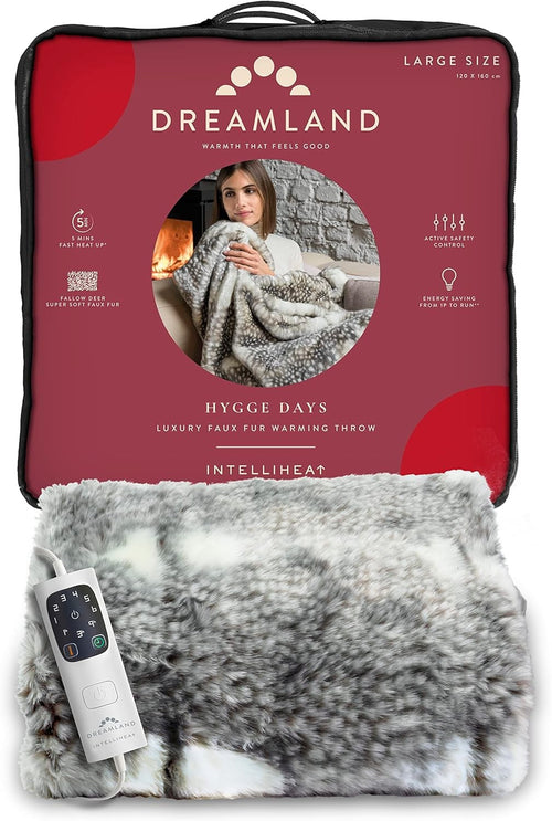 Luxury Heated Throw Faux Fur Electric Blanket Fast Timer 160x120cm