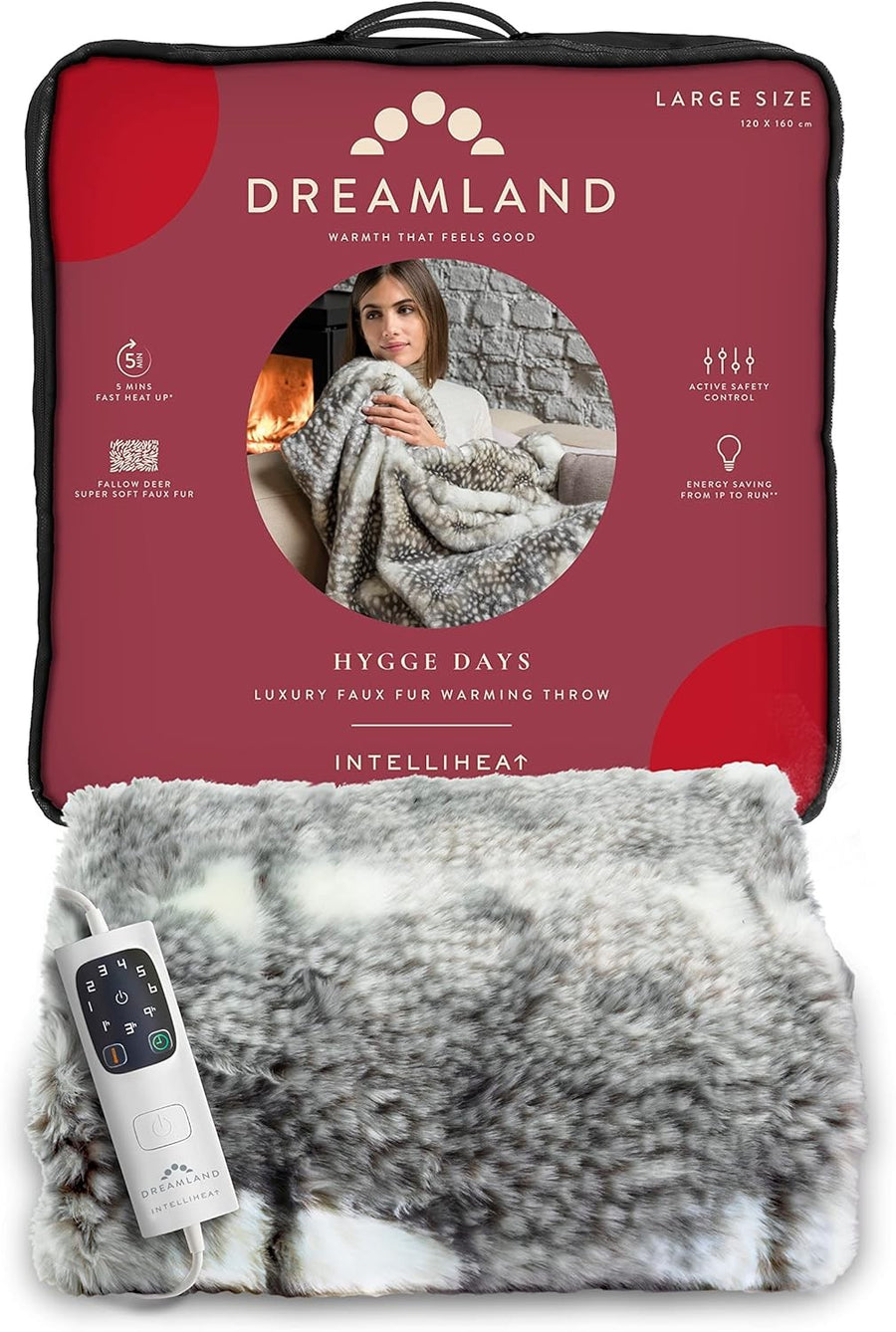 Luxury Heated Throw Faux Fur Electric Blanket Fast Timer 160x120cm