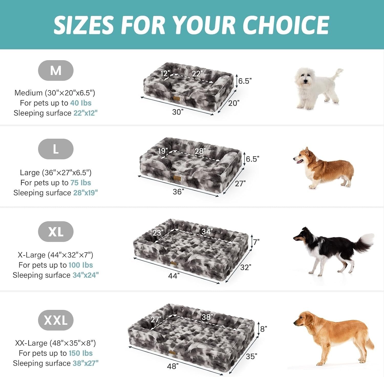XL Orthopedic Dog Bed 44x32in Faux Fur Sofa Washable