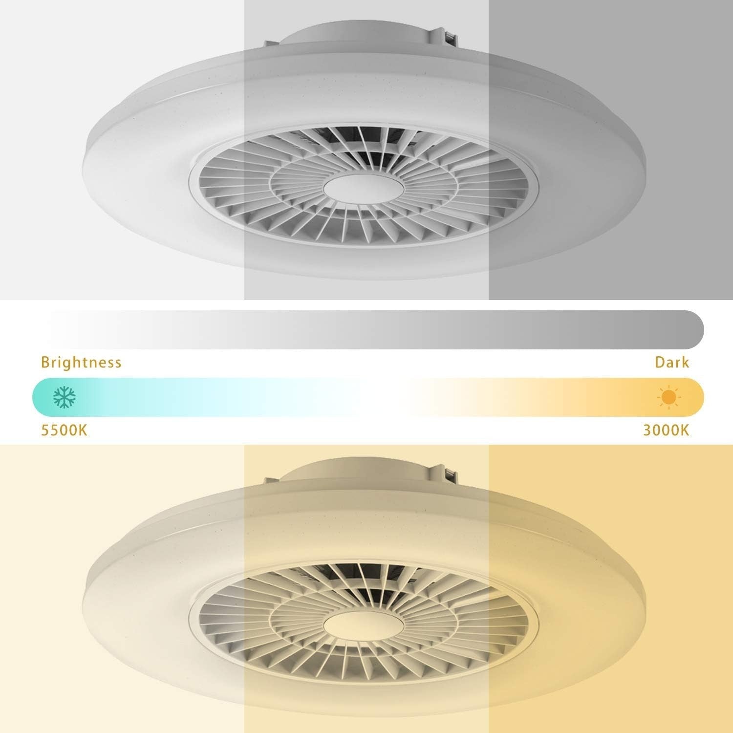 Smart LED Ceiling Fan Light, Stepless Speed & Dimming 3000-5500K, 60CM White