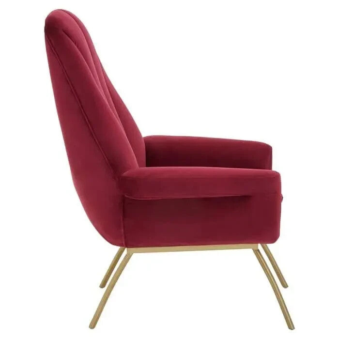 Wine Red Velvet Accent Lounge Chair with Gold Legs Mid Century Armchair